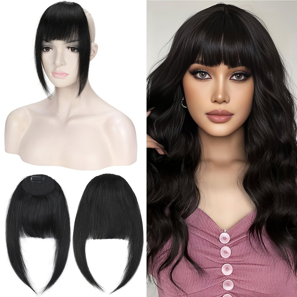 Real Human Hair Clip-In Fringe Bangs with Temples - 100% Real Human Hair Straight Hairpiece for Women, Elegant Style for Wedding, Party, Daily Use & Halloween/Christmas Hair, Cute Hair Accessories, Party Hairpiece, Natural Look Hairpiece