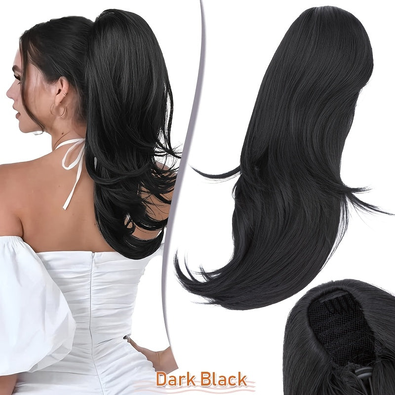Luxurious 55.88cm Fluffy Layered Ponytail Extension - Extra Thick Straight Clip-In Hairpiece for Women, Natural-Looking Drawstring Design, Perfect for Daily Wear & Parties, Party Hair Accessory | Voluminous Hair Extension | Glossy Finish, Hair Accessories