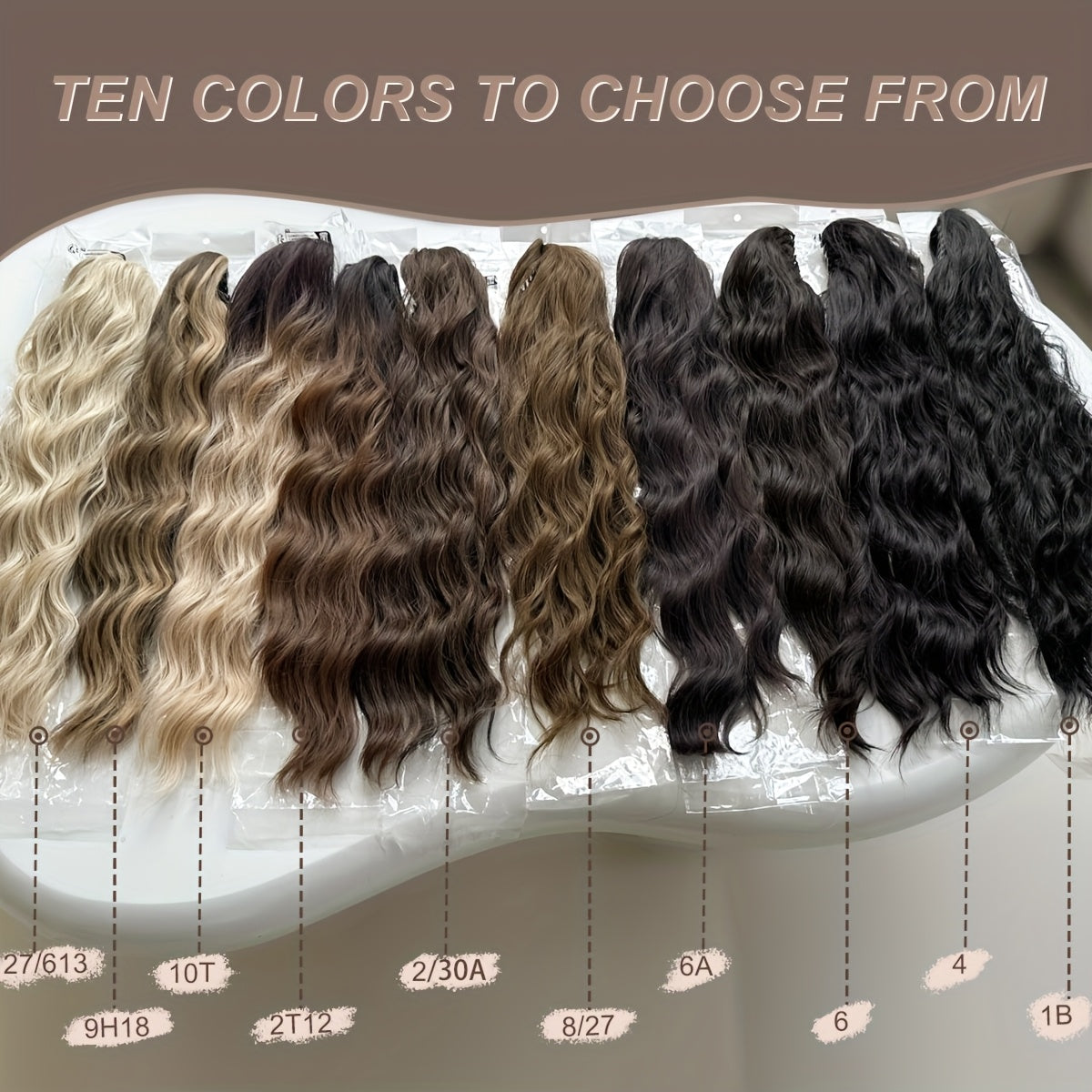 Dark brown black claw shaped ponytail extension light brown 60.96 cm water wave heat-resistant fiber synthetic ponytail wig, suitable for short hair accessories for Women's daily use