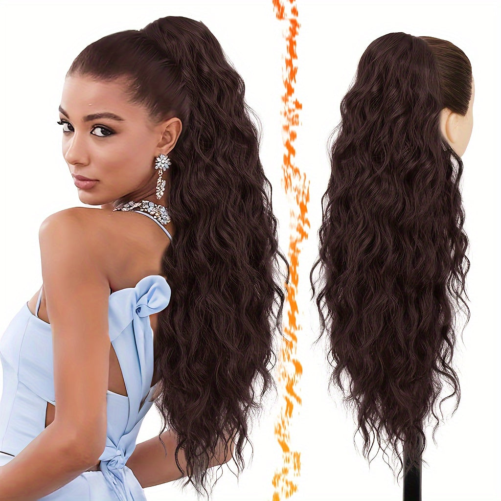 [Wavy Ponytail] 26" Long Heat-Resistant Synthetic Wavy Ponytail Extension for Women | Clip-In Design, Voluminous Curly Wave Style, Black Hairpiece, Secure Clipin Attachment