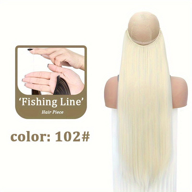 Invisible Synthetic Fishing Line Hair Extensions - Long, Straight Wig Piece for Women, Multi-Color Options (Blonde, Dark Blonde, Light Brown, Medium Brown, Dark Brown, Black), Perfect for Daily and Party Wear, Wig Accessories
