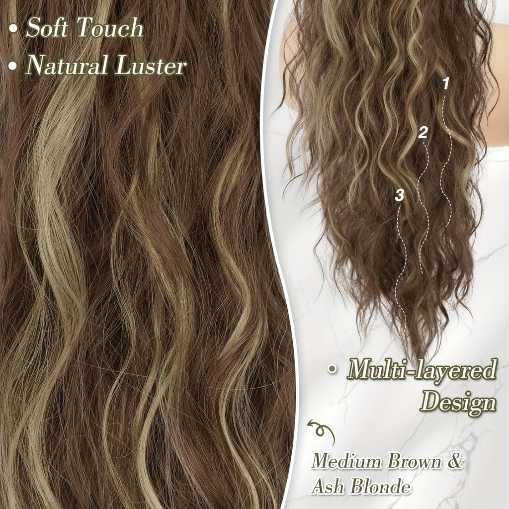 [Wavy Ponytail] 26" Long Heat-Resistant Synthetic Wavy Ponytail Extension for Women | Clip-In Design, Voluminous Curly Wave Style, Black Hairpiece, Secure Clipin Attachment