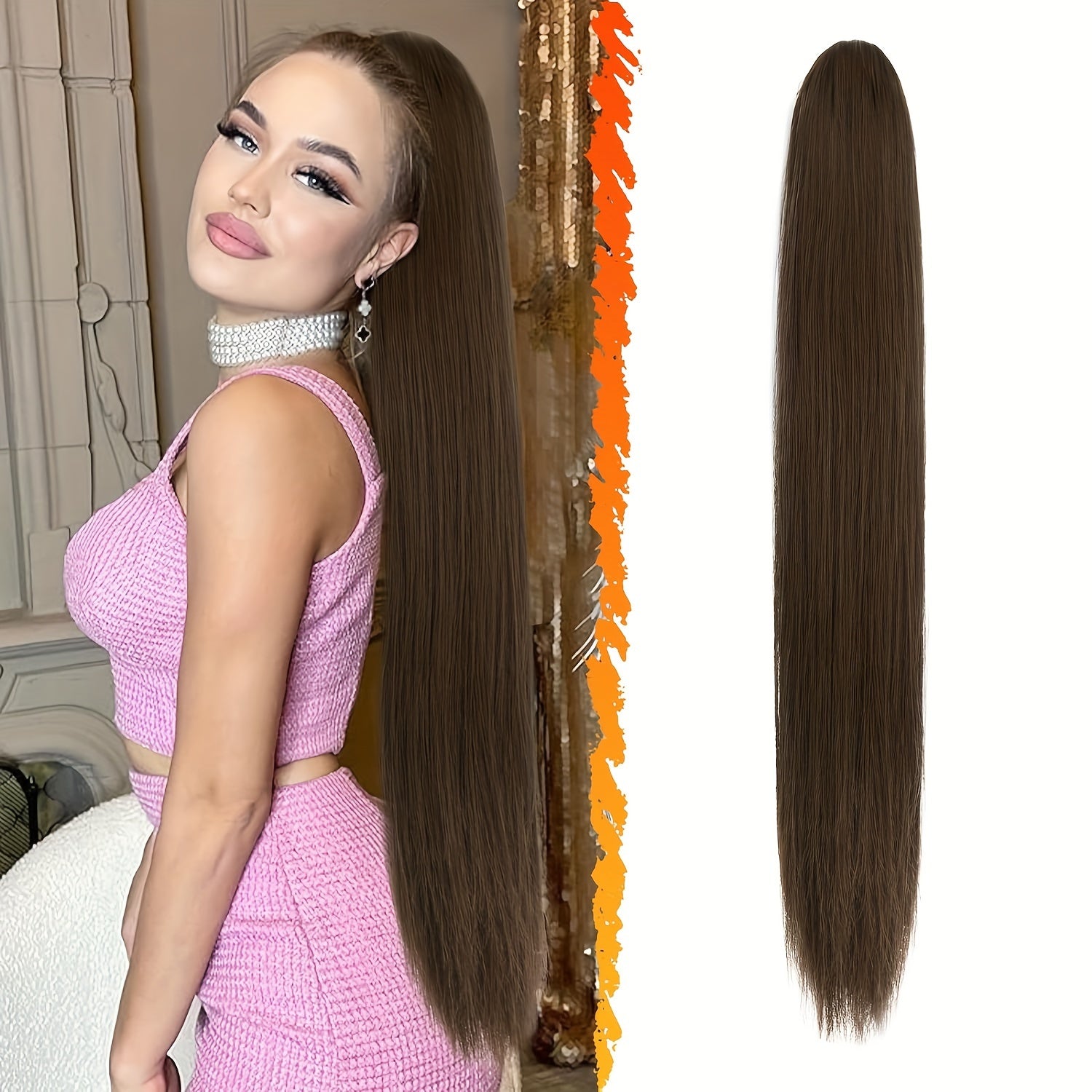 BARSDAR Brown Ponytail Extension, 76.2 cm Long Straight Drawstring Ponytail Hair Extensions Synthetic Clip In Pony Tails Hairpieces Fake Straight Ponytail For Women Girls Daily