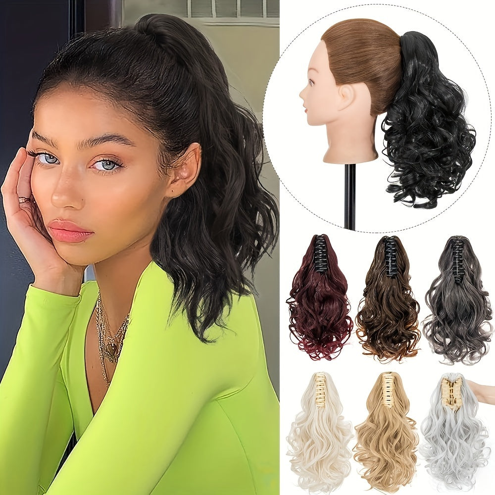 Synthetic Hair Extension Clip For Ponytail With 14-inch Short Wavy Curls For Women