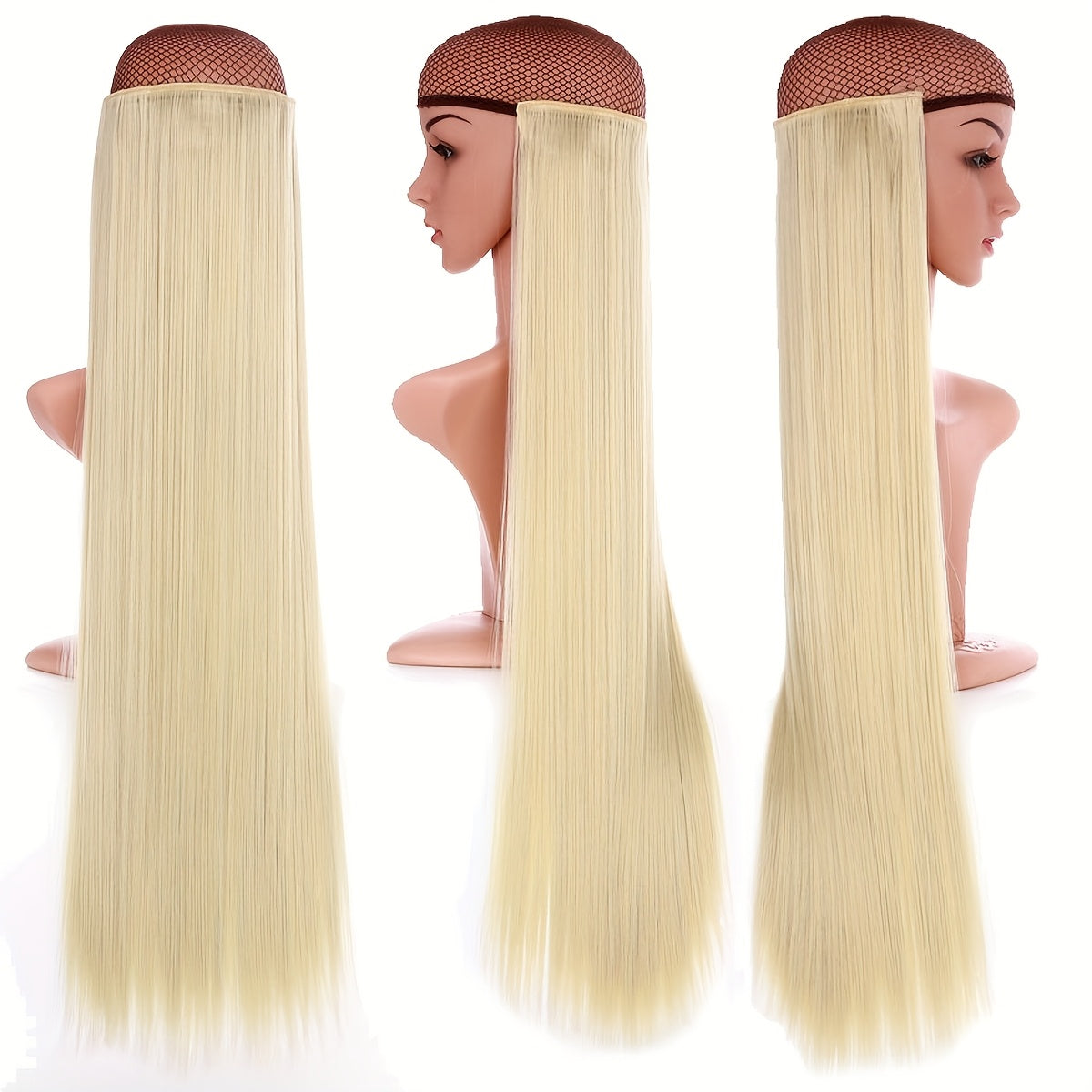 1pc 76.2cm Straight Clip-In Hair Extensions for Women - #613C Blonde Synthetic Hairpiece with 5 Secure Clips, Seamless Blending for Added Volume & Length, Fit All Hair Types & Ethnicities, Quick Hairstyle Transformation, Natural Appearance