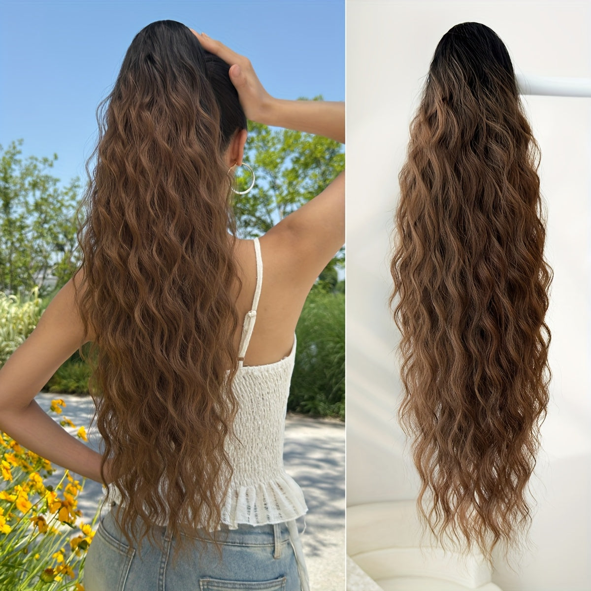 Claw ponytail extension hair Blonde 71.12 cm long water wave heat-resistant fiber synthetic ponytail suitable for Women's daily use