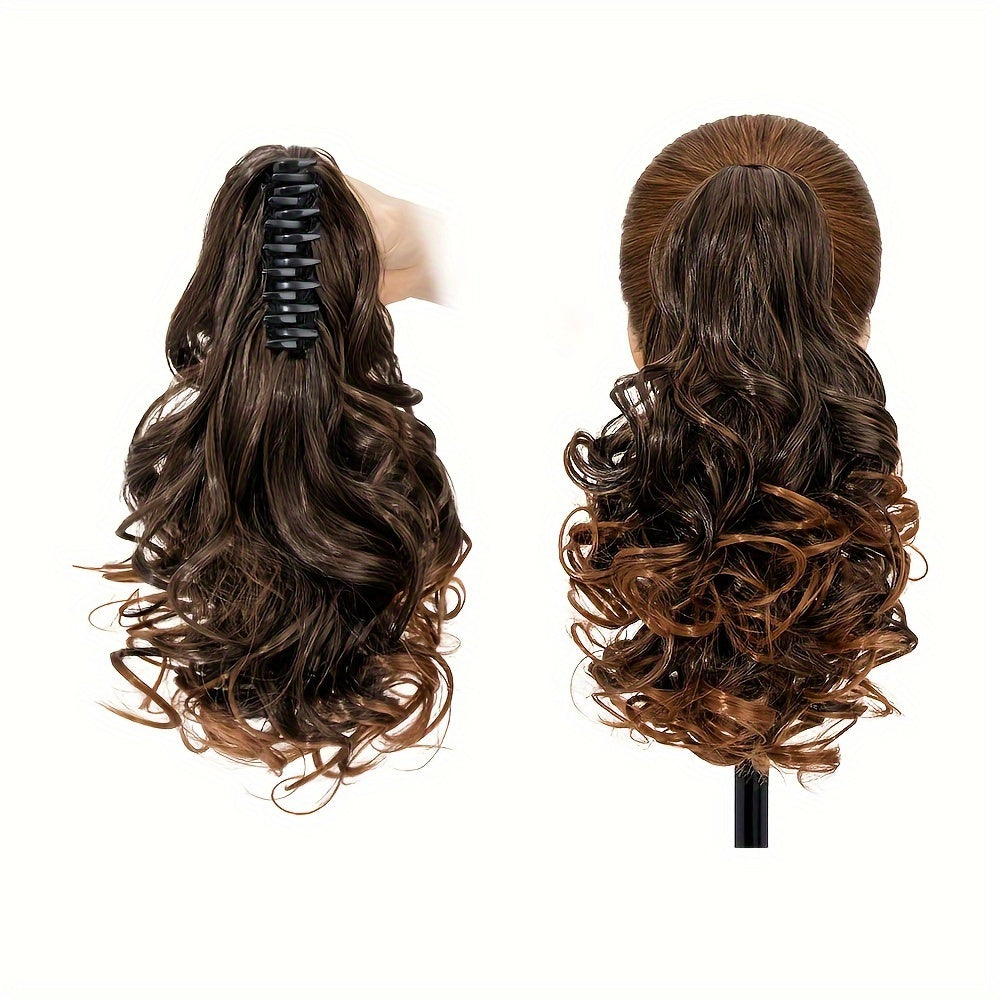 Synthetic Hair Extension Clip For Ponytail With 14-inch Short Wavy Curls For Women