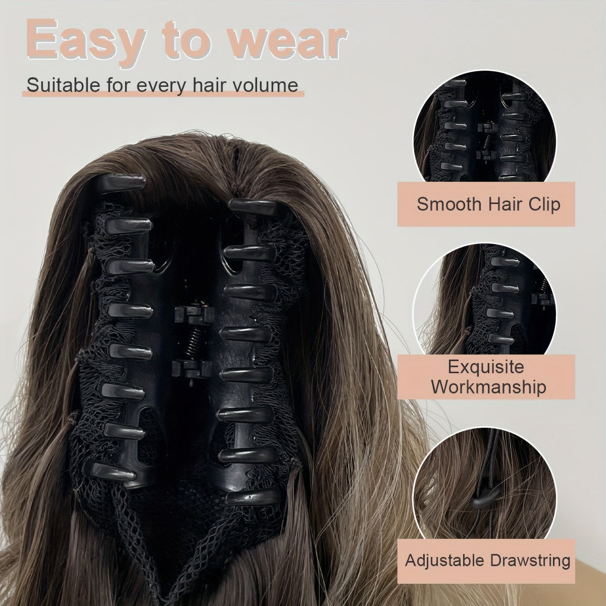 Ombre Color Claw Ponytail Extension Hair Accessories 35.56 cm Long Wave Heat Resistant Fiber Synthetic Ponytail Hairpiece for Women Daily Used