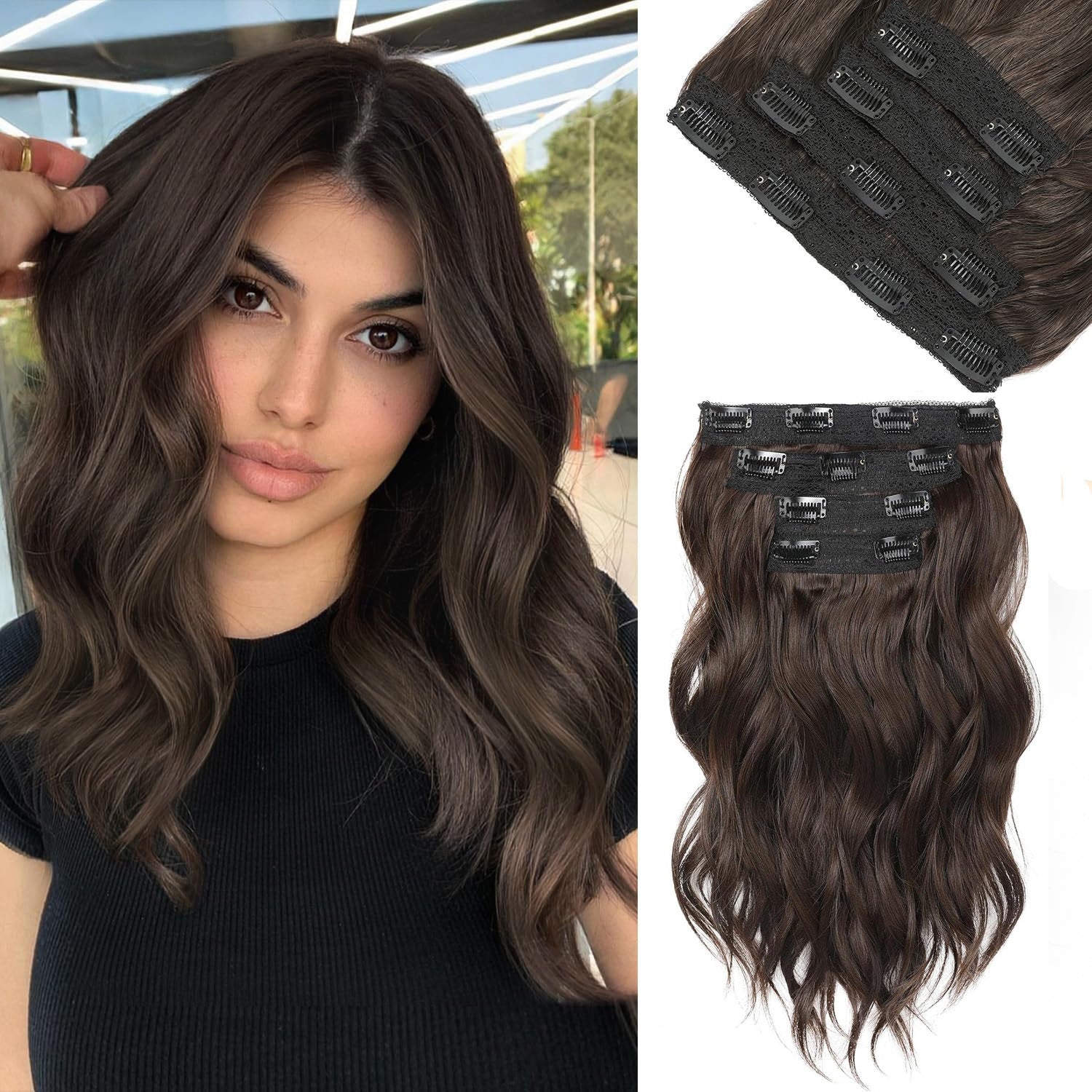 Clip in Hair Extensions for Women - 14" Short Curly Wavy Hair Extensions - 4pcs Invisible Lace Weft, Natural Soft Hairpieces for Daily Party