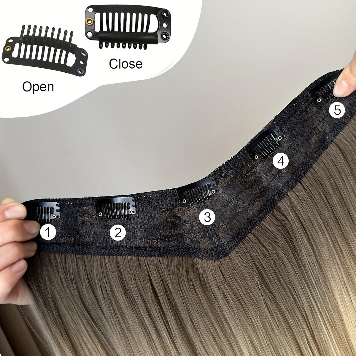 YUSULAXI 60.96 cm V-Shaped Clip-In Hair Extensions, Unisex-Adult, Long Wave Curly, Ombre Black Brown, High Temperature Fiber Synthetic Hairpiece