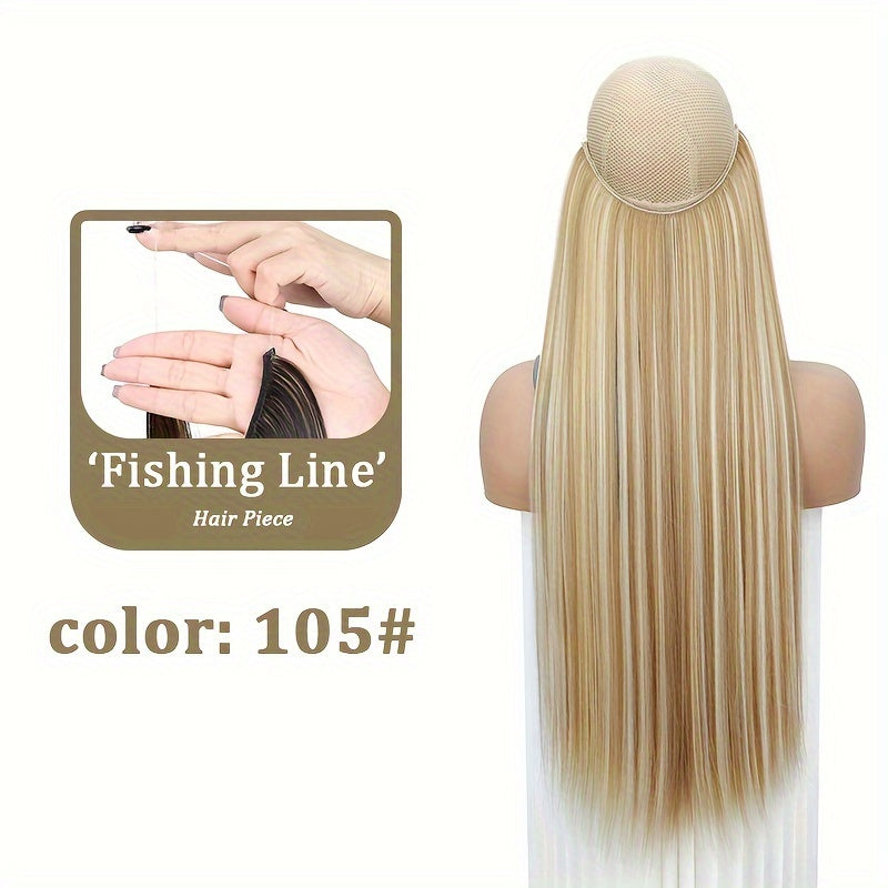 Invisible Synthetic Fishing Line Hair Extensions - Long, Straight Wig Piece for Women, Multi-Color Options (Blonde, Dark Blonde, Light Brown, Medium Brown, Dark Brown, Black), Perfect for Daily and Party Wear, Wig Accessories