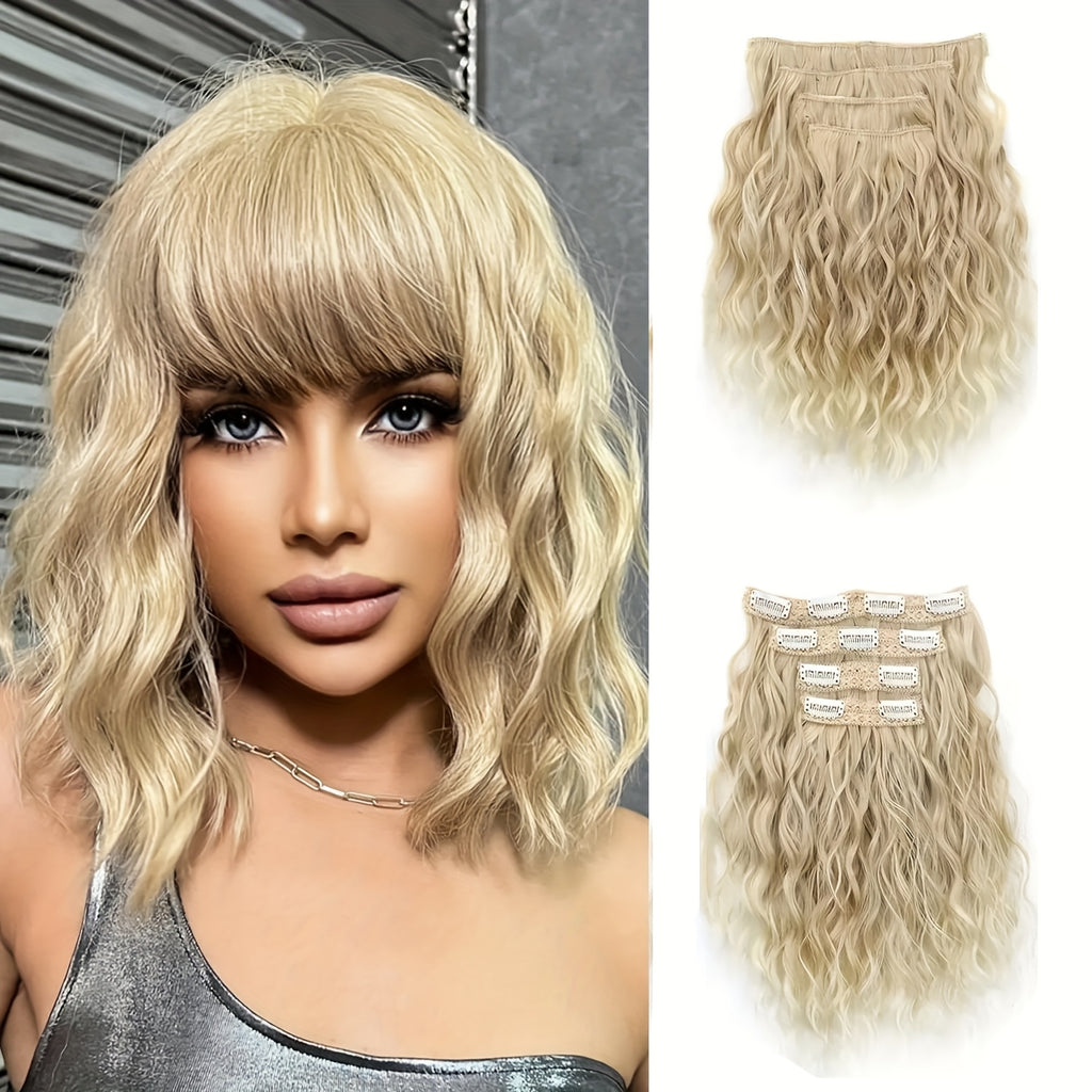 [Elegant Hair Extensions] 4pcs 12 Inch Clip-In Short Curly Hair Extensions | Heat-Resistant, Easy Maintenance, Adds Volume & Length, Invisible Lace Weft Hairpieces for Women, Secure Fit, Elegant Hairpiece, Perfect for Everyday Style