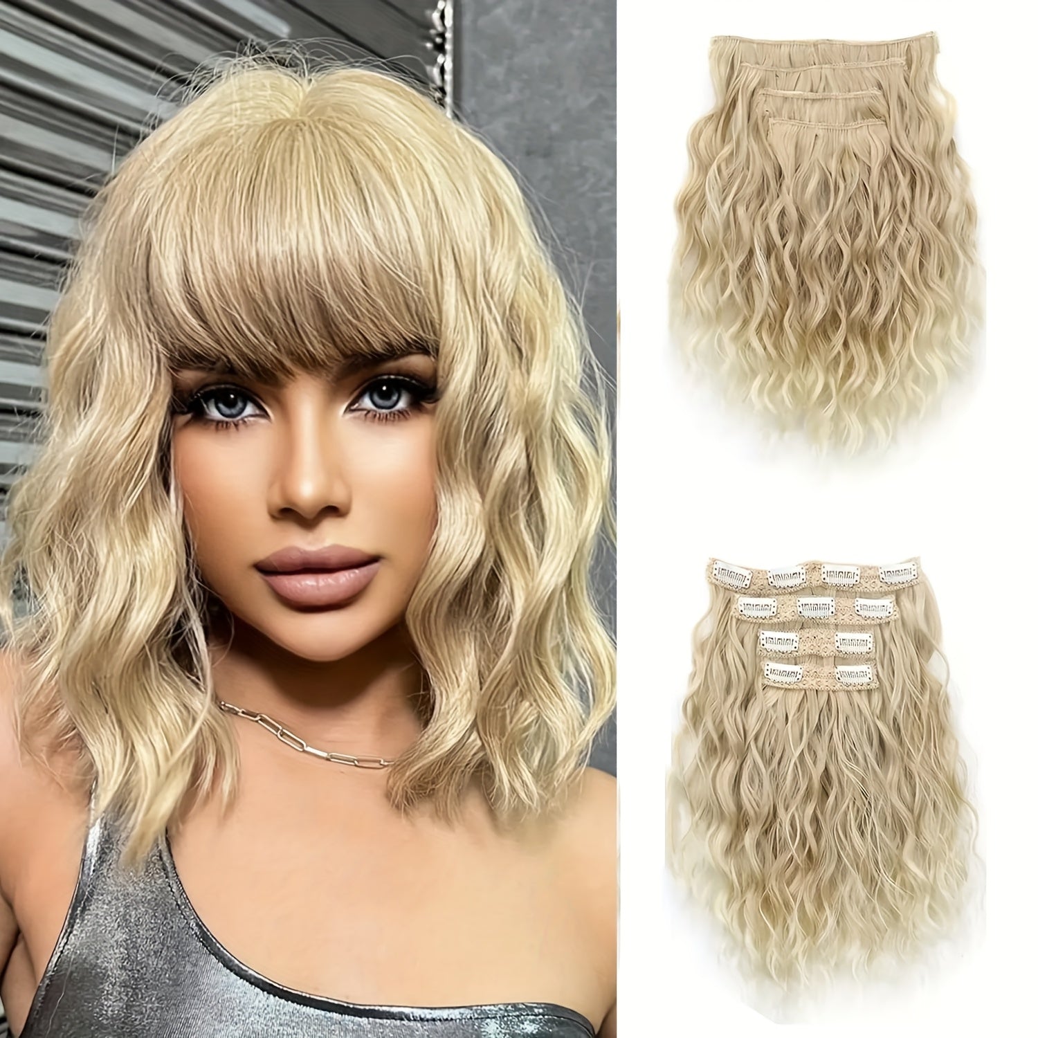 [Elegant Hair Extensions] 4pcs 12 Inch Clip-In Short Curly Hair Extensions | Heat-Resistant, Easy Maintenance, Adds Volume & Length, Invisible Lace Weft Hairpieces for Women, Secure Fit, Elegant Hairpiece, Perfect for Everyday Style