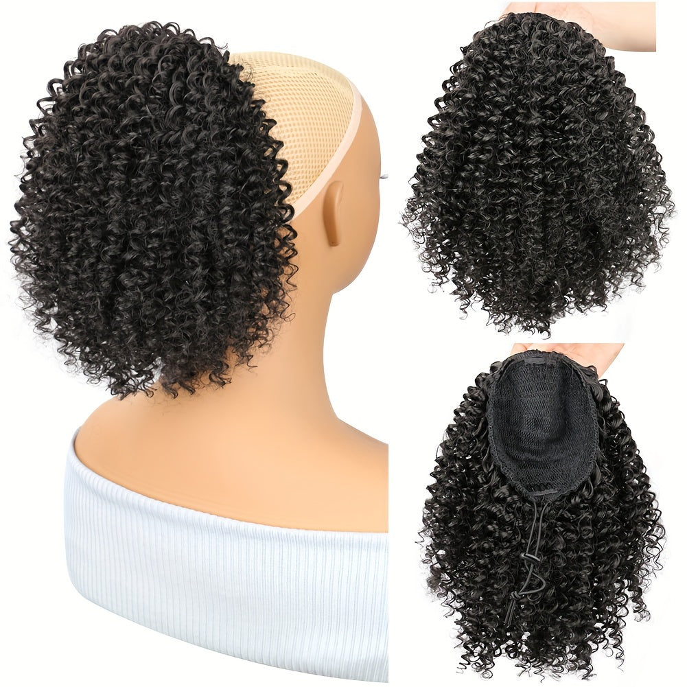 Mtmei Hair 25.4cm Short Afro Kinky Curly Drawstring Ponytail - Voluminous Synthetic Clip-In Hair Extension, High-Temperature Fiber, Easy Style for All Women, Ponytail Hair Extensions