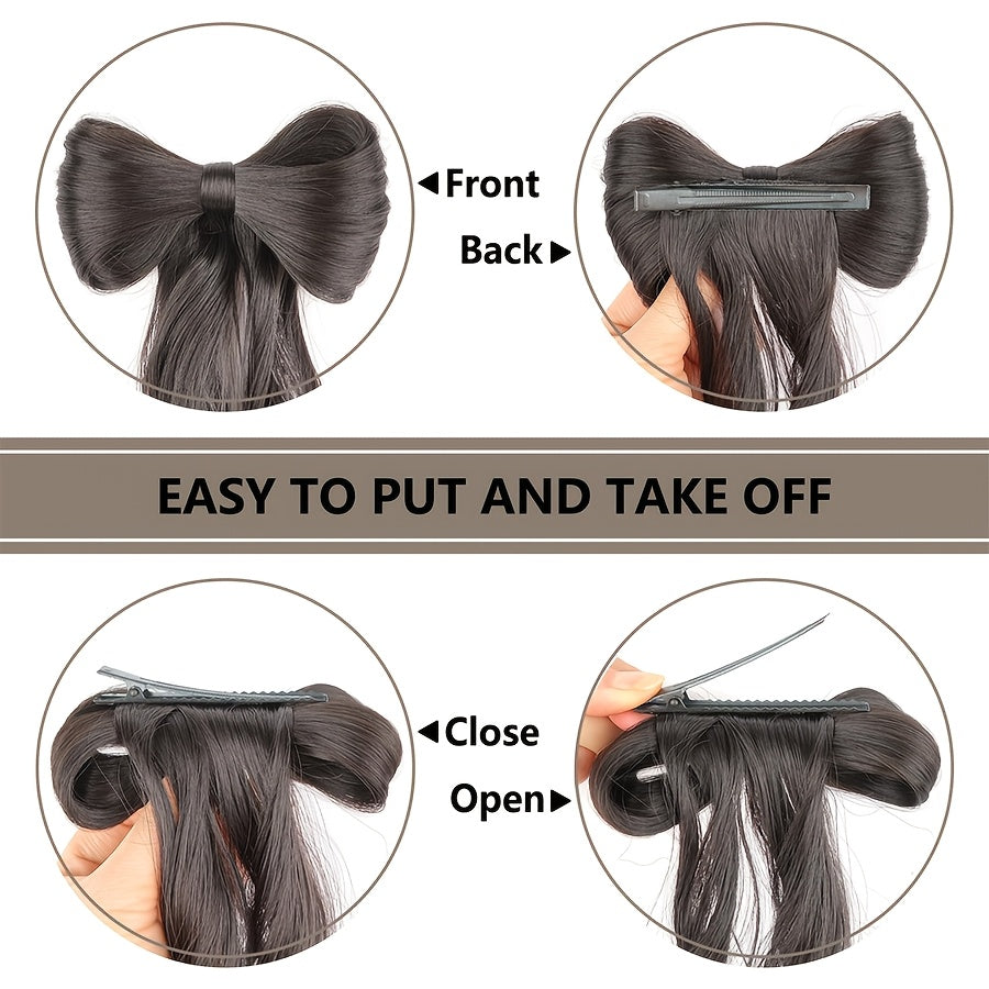 14inch/35cm Bowknot Synthetic Hairpiece With Ponytail Cute Natural Curly Hair Clip In Hair Extensions Styling Clip Decorative Hair Clip Hairpieces Highlight Black Brown Bleach Blonde Easy To Wear For Women Daily Party Dating Christmas Use