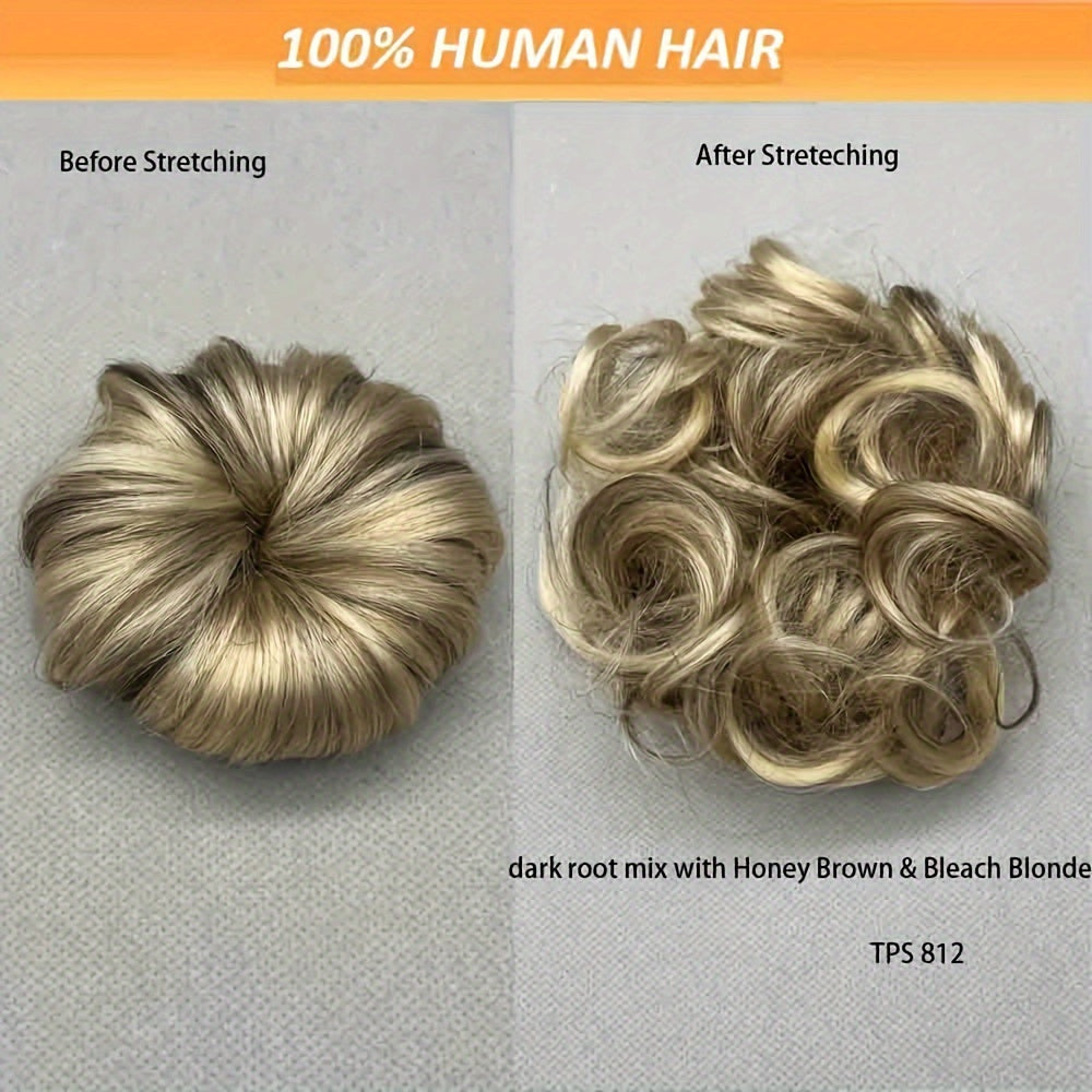 [Human Hair | Curly Bun] 100% Human Hair Curly Messy Bun | 6inch/16cm 35gram(1.23oz) Updo Donut Chignons Hair Piece European Wavy Buns scrunchies with human hair, human hair buns, ponytail extensions for Women Formal Every Day