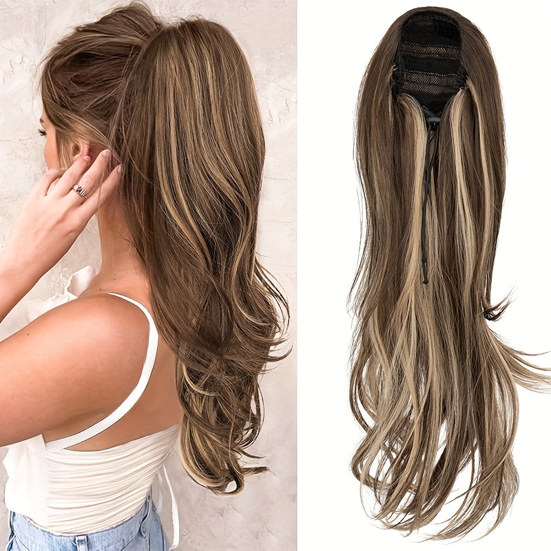 Luxurious 55.88cm Fluffy Layered Ponytail Extension - Extra Thick Straight Clip-In Hairpiece for Women, Natural-Looking Drawstring Design, Perfect for Daily Wear & Parties, Party Hair Accessory | Voluminous Hair Extension | Glossy Finish, Hair Accessories