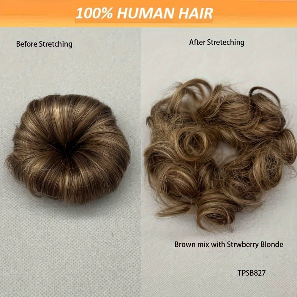[Human Hair | Curly Bun] 100% Human Hair Curly Messy Bun | 6inch/16cm 35gram(1.23oz) Updo Donut Chignons Hair Piece European Wavy Buns scrunchies with human hair, human hair buns, ponytail extensions for Women Formal Every Day