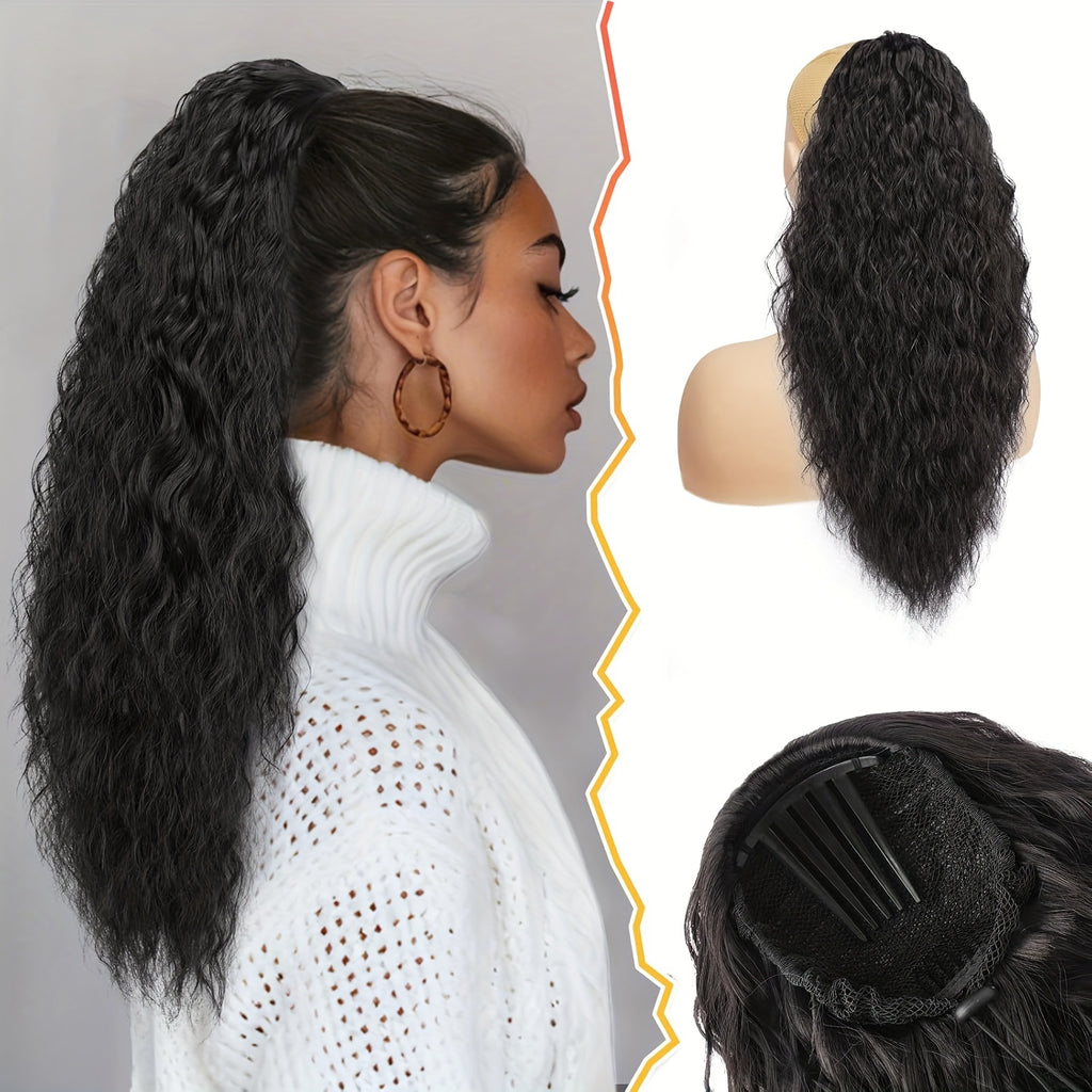 BARSDAR Curly Wavy Drawstring Ponytail Extension 55.88 cm Synthetic Comb Clip in Ponytails Hairpiece for Women Voluminous Natural Looking Ponytail Hair Extensions Fake Ponytails