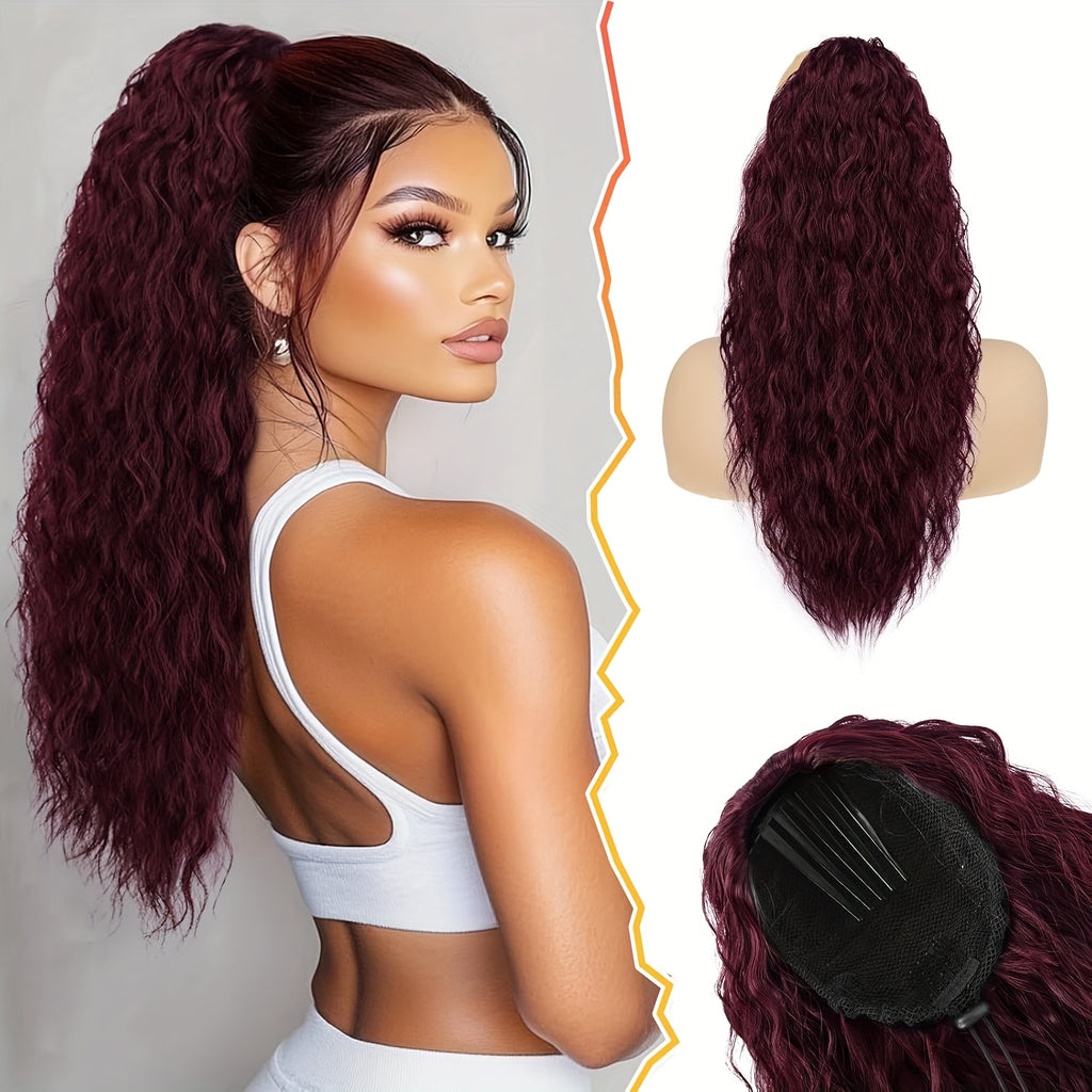 BARSDAR Curly Wavy Drawstring Ponytail Extension 55.88 cm Synthetic Comb Clip in Ponytails Hairpiece for Women Voluminous Natural Looking Ponytail Hair Extensions Fake Ponytails