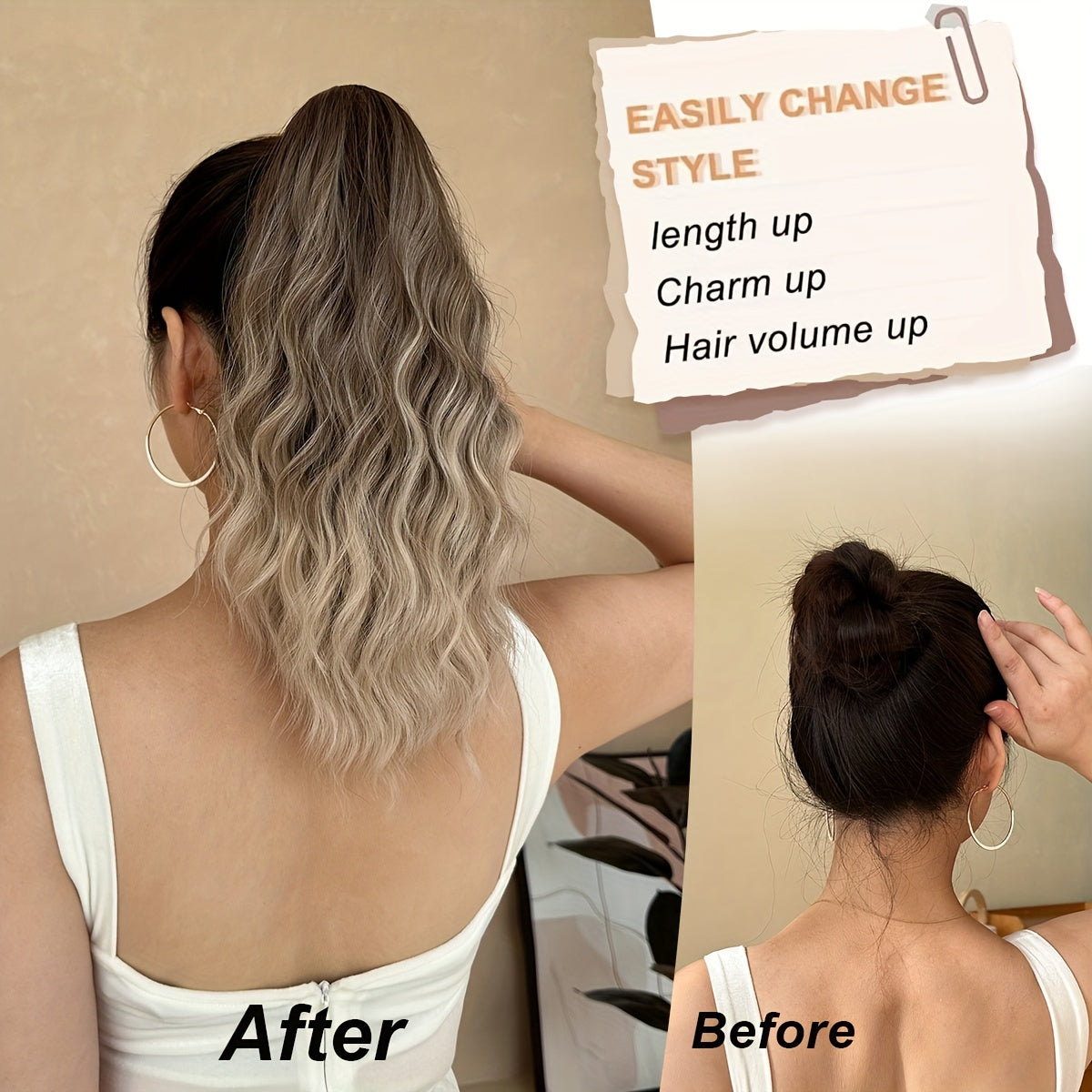 Ombre Color Claw Ponytail Extension Hair Accessories 35.56 cm Long Wave Heat Resistant Fiber Synthetic Ponytail Hairpiece for Women Daily Used