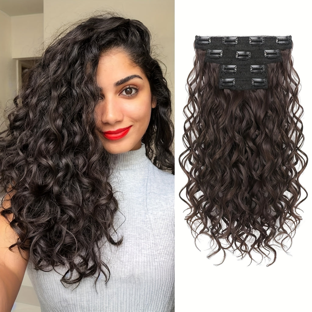 [Elegant Hair Extensions] 4pcs 12 Inch Clip-In Short Curly Hair Extensions | Heat-Resistant, Easy Maintenance, Adds Volume & Length, Invisible Lace Weft Hairpieces for Women, Secure Fit, Elegant Hairpiece, Perfect for Everyday Style