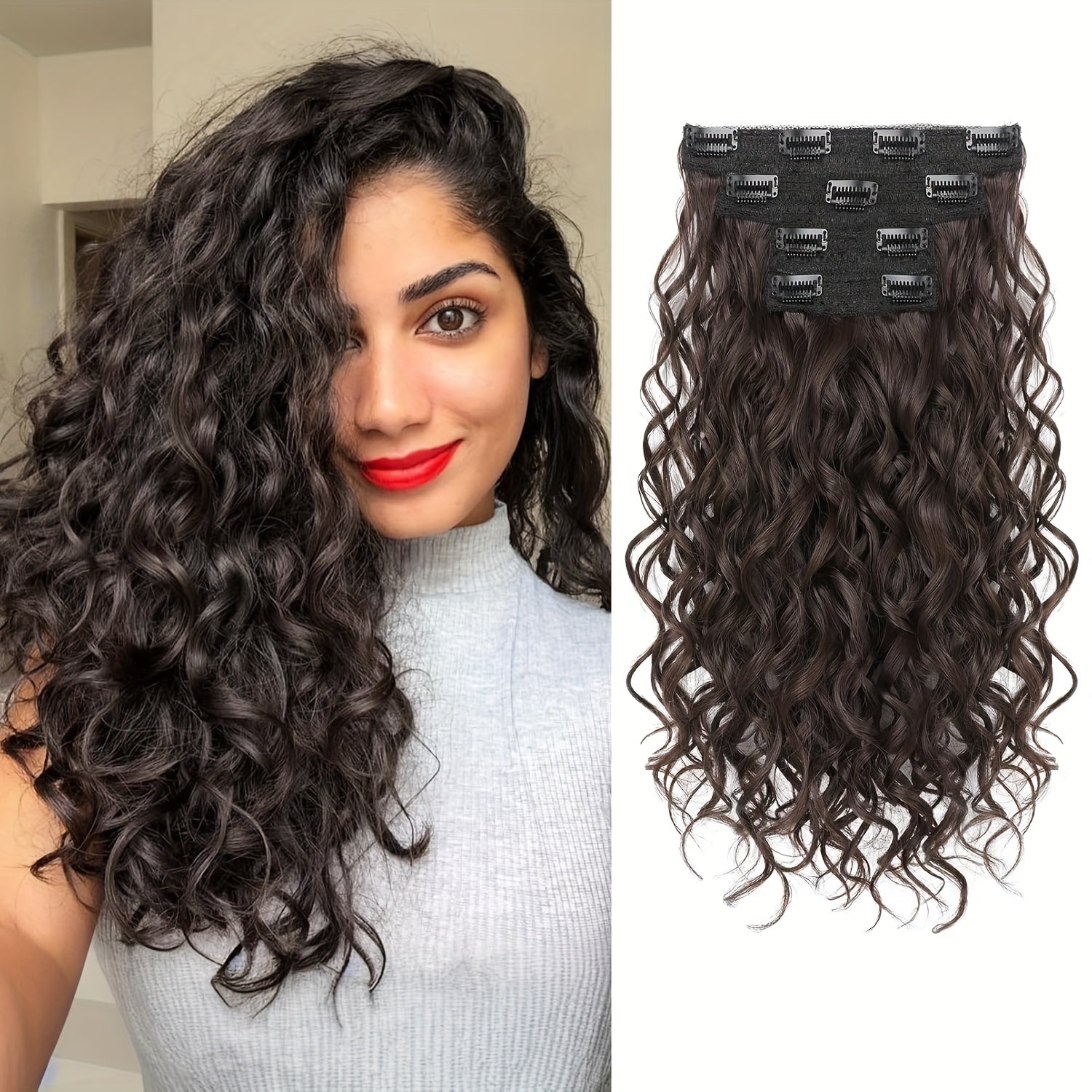 [Elegant Hair Extensions] 4pcs 12 Inch Clip-In Short Curly Hair Extensions | Heat-Resistant, Easy Maintenance, Adds Volume & Length, Invisible Lace Weft Hairpieces for Women, Secure Fit, Elegant Hairpiece, Perfect for Everyday Style