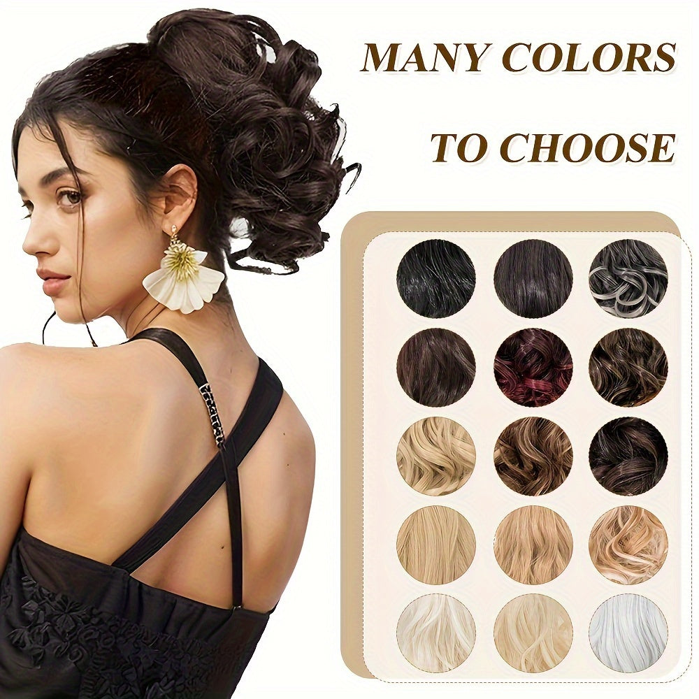 Synthetic Hair Extension Clip For Ponytail With 14-inch Short Wavy Curls For Women