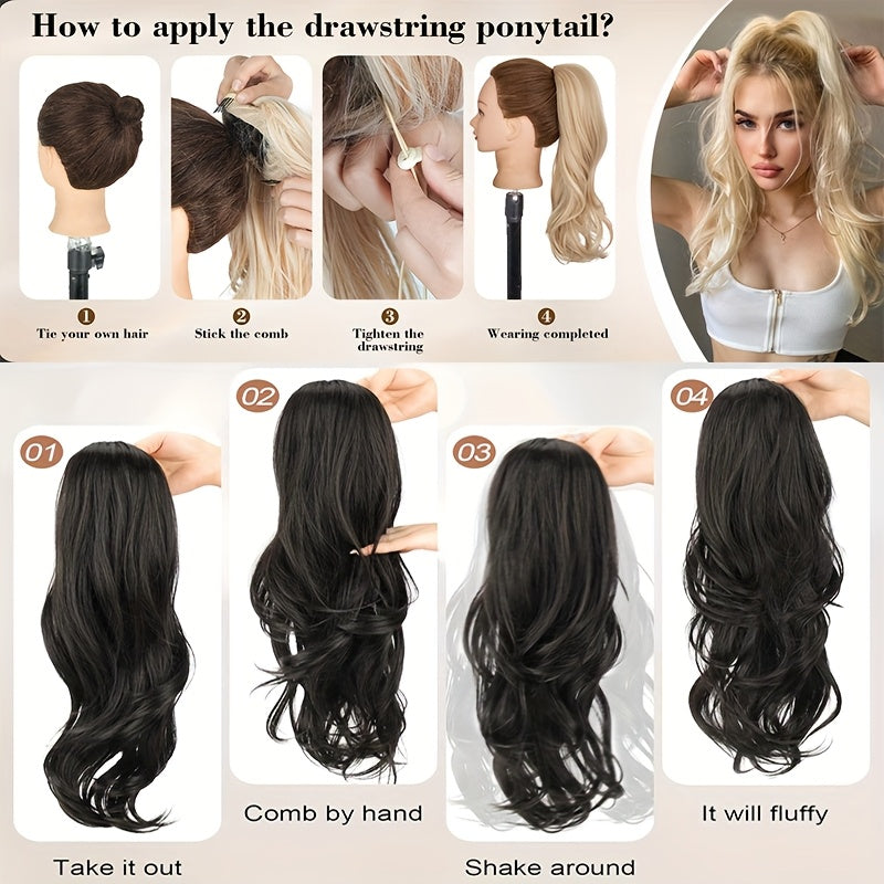 Luxurious 55.88cm Fluffy Layered Ponytail Extension - Extra Thick Straight Clip-In Hairpiece for Women, Natural-Looking Drawstring Design, Perfect for Daily Wear & Parties, Party Hair Accessory | Voluminous Hair Extension | Glossy Finish, Hair Accessories