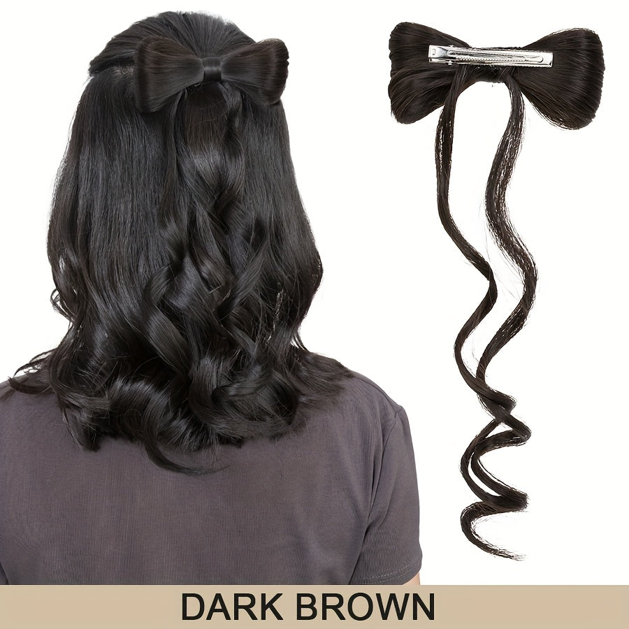 14inch/35cm Bowknot Synthetic Hairpiece With Ponytail Cute Natural Curly Hair Clip In Hair Extensions Styling Clip Decorative Hair Clip Hairpieces Highlight Black Brown Bleach Blonde Easy To Wear For Women Daily Party Dating Christmas Use
