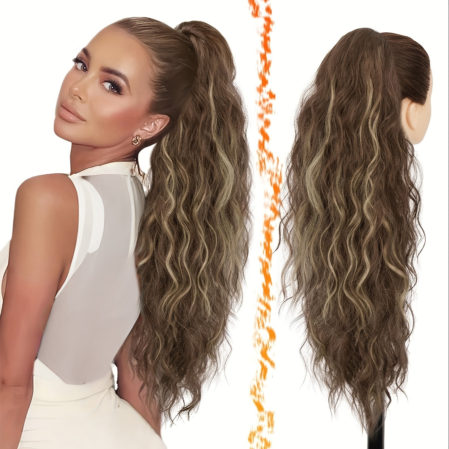 [Wavy Ponytail] 26" Long Heat-Resistant Synthetic Wavy Ponytail Extension for Women | Clip-In Design, Voluminous Curly Wave Style, Black Hairpiece, Secure Clipin Attachment
