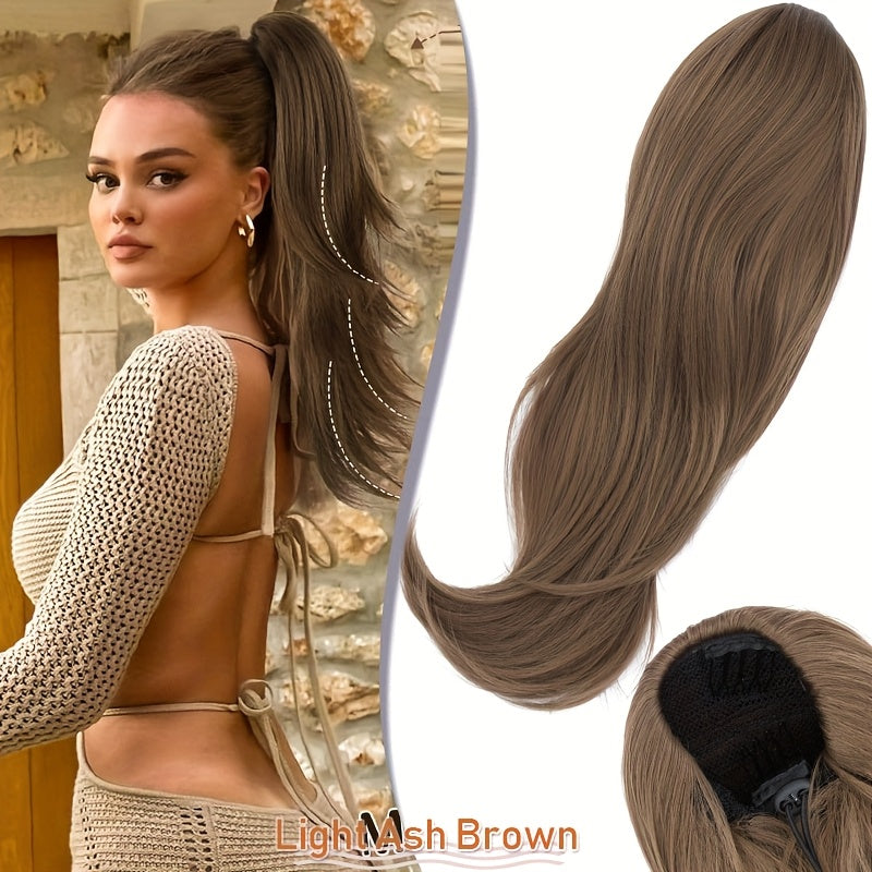 Luxurious 55.88cm Fluffy Layered Ponytail Extension - Extra Thick Straight Clip-In Hairpiece for Women, Natural-Looking Drawstring Design, Perfect for Daily Wear & Parties, Party Hair Accessory | Voluminous Hair Extension | Glossy Finish, Hair Accessories
