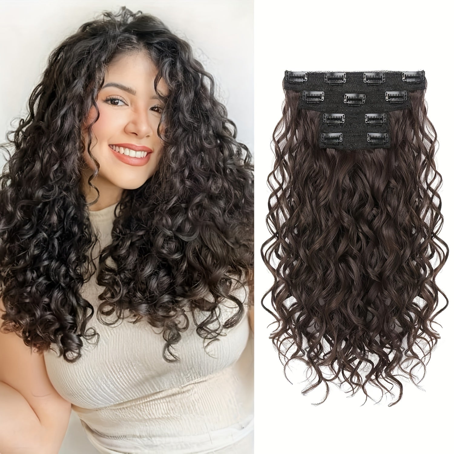 [Elegant Hair Extensions] 4pcs 12 Inch Clip-In Short Curly Hair Extensions | Heat-Resistant, Easy Maintenance, Adds Volume & Length, Invisible Lace Weft Hairpieces for Women, Secure Fit, Elegant Hairpiece, Perfect for Everyday Style