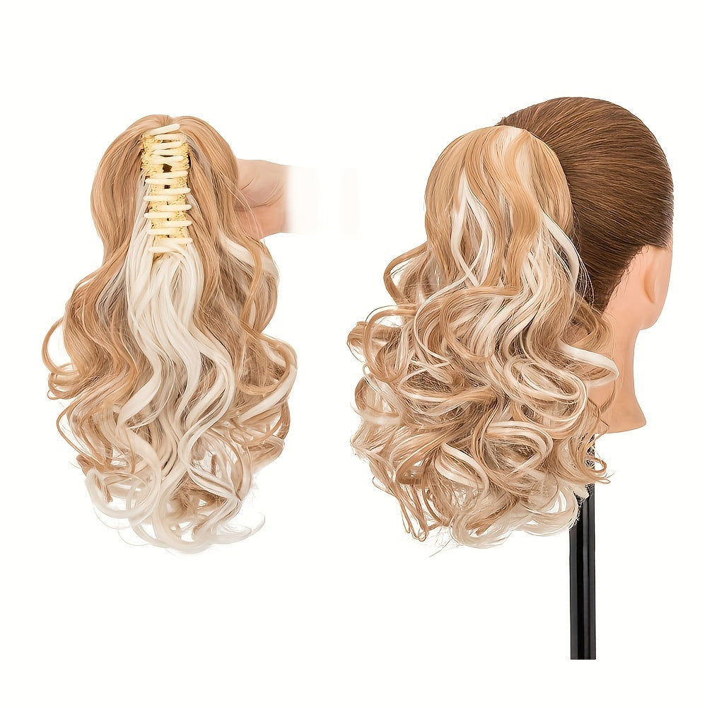 Synthetic Hair Extension Clip For Ponytail With 14-inch Short Wavy Curls For Women