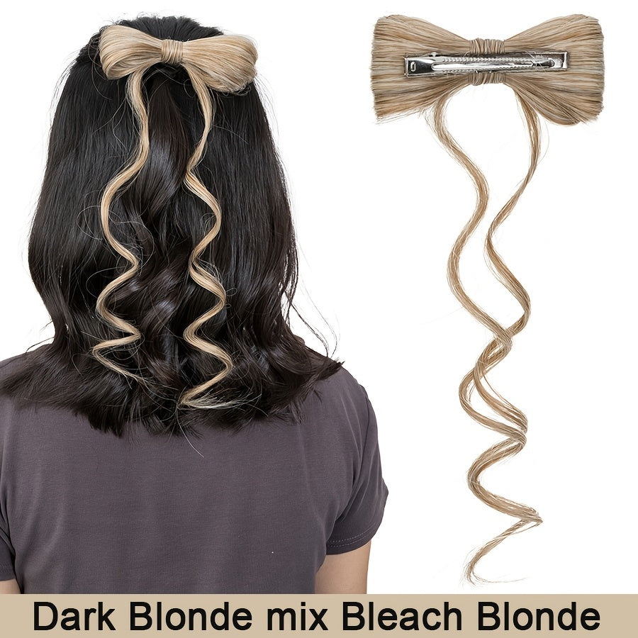 14inch/35cm Bowknot Synthetic Hairpiece With Ponytail Cute Natural Curly Hair Clip In Hair Extensions Styling Clip Decorative Hair Clip Hairpieces Highlight Black Brown Bleach Blonde Easy To Wear For Women Daily Party Dating Christmas Use