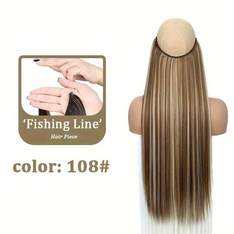 Invisible Synthetic Fishing Line Hair Extensions - Long, Straight Wig Piece for Women, Multi-Color Options (Blonde, Dark Blonde, Light Brown, Medium Brown, Dark Brown, Black), Perfect for Daily and Party Wear, Wig Accessories