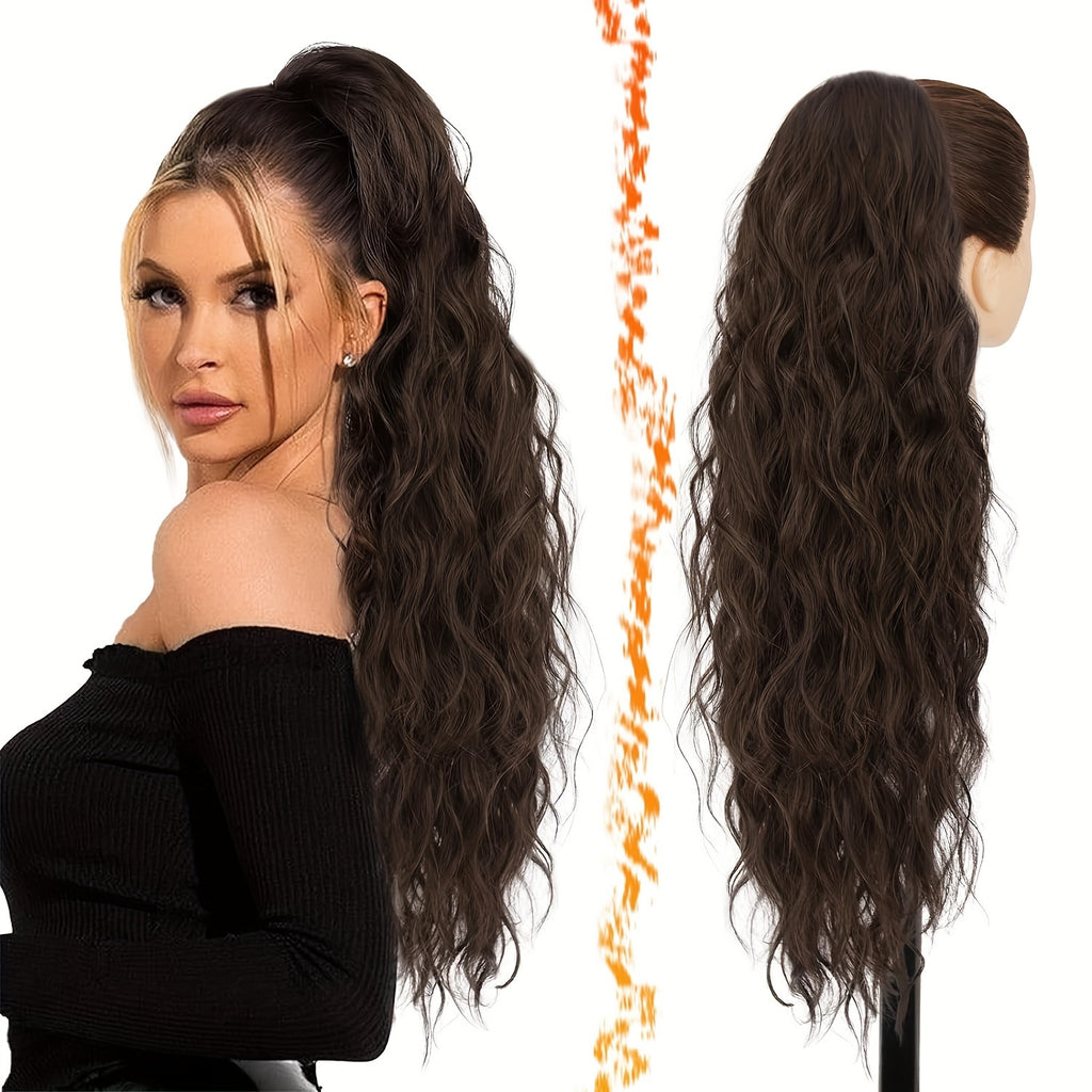[Wavy Ponytail] 26" Long Heat-Resistant Synthetic Wavy Ponytail Extension for Women | Clip-In Design, Voluminous Curly Wave Style, Black Hairpiece, Secure Clipin Attachment