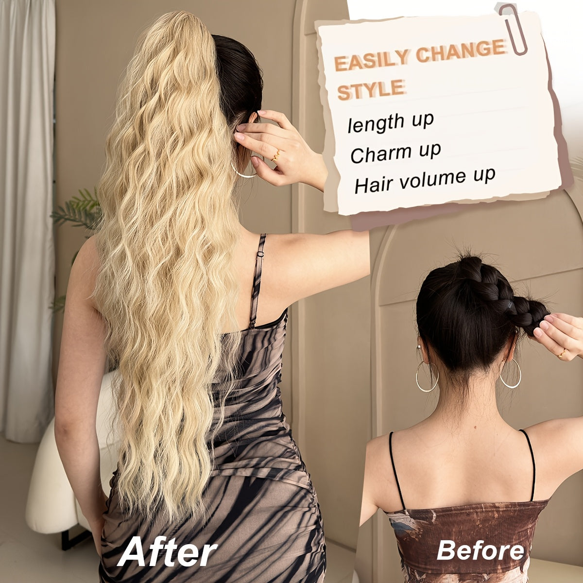 Claw ponytail extension hair Blonde 71.12 cm long water wave heat-resistant fiber synthetic ponytail suitable for Women's daily use