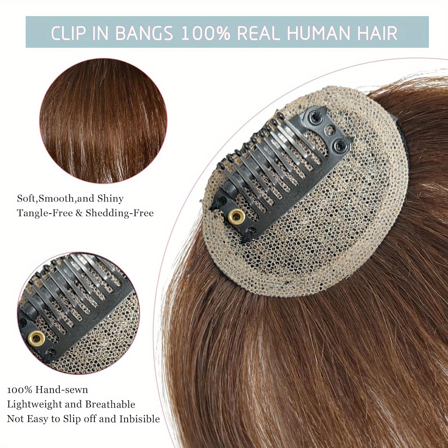 Bangs Hair Clip for Women-Straight Hair Clip In Bangs with Sideburns and No Sideburns Mixed Packaging 100% Human Hair Piece