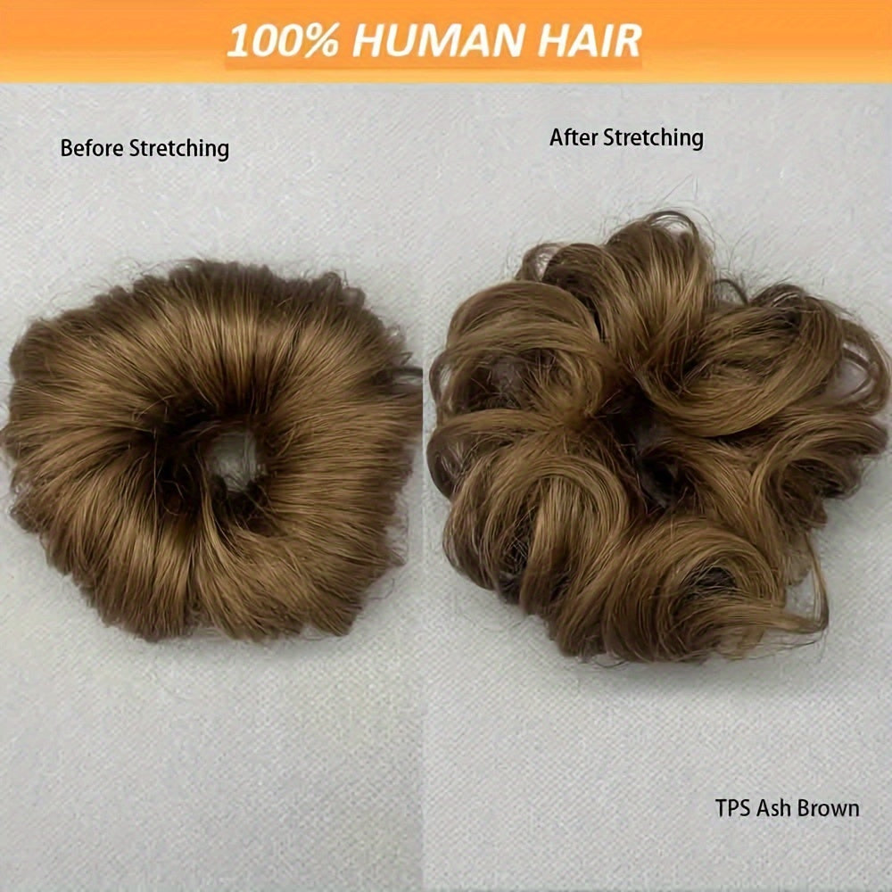 [Human Hair | Curly Bun] 100% Human Hair Curly Messy Bun | 6inch/16cm 35gram(1.23oz) Updo Donut Chignons Hair Piece European Wavy Buns scrunchies with human hair, human hair buns, ponytail extensions for Women Formal Every Day