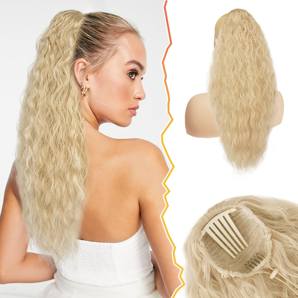 BARSDAR Curly Wavy Drawstring Ponytail Extension 55.88 cm Synthetic Comb Clip in Ponytails Hairpiece for Women Voluminous Natural Looking Ponytail Hair Extensions Fake Ponytails