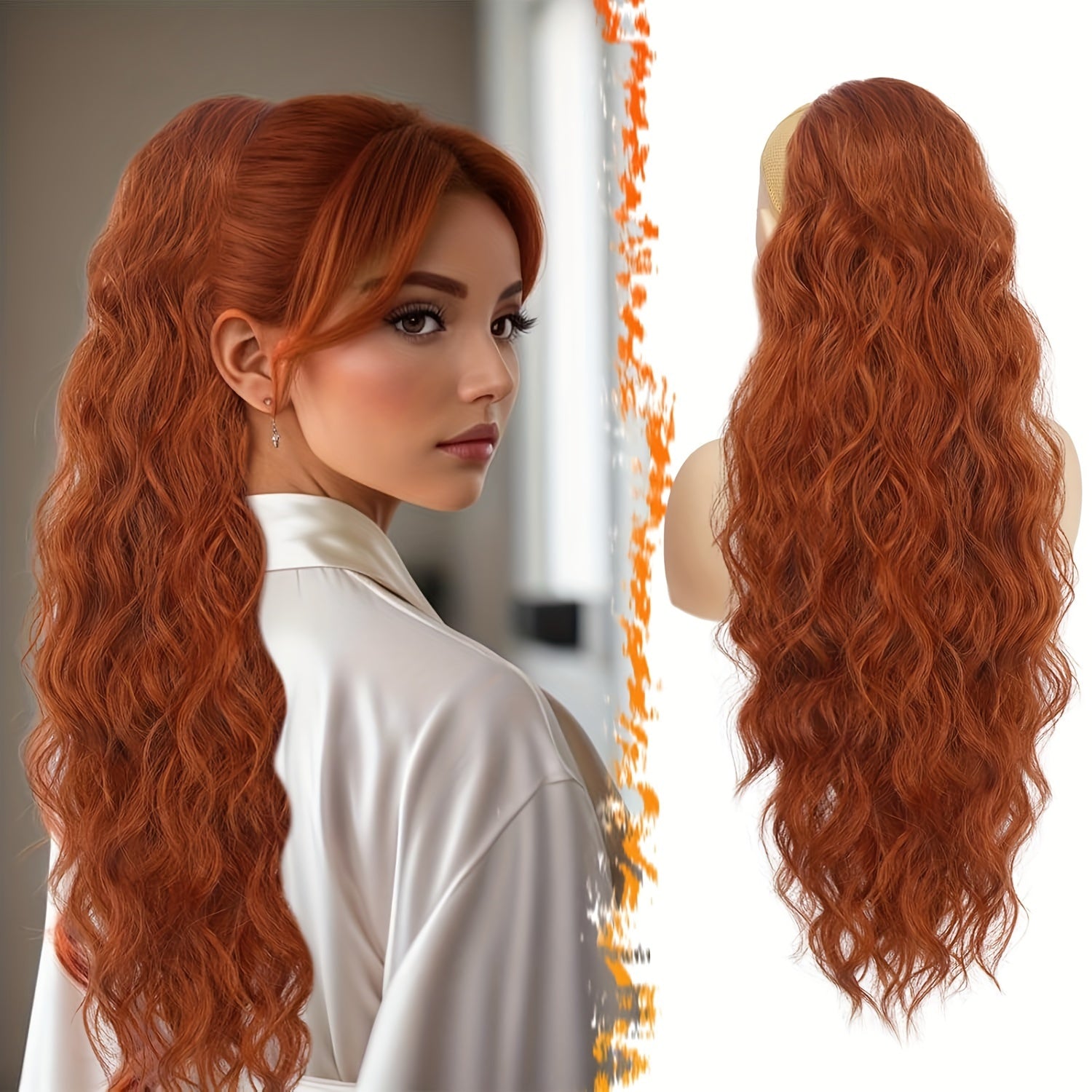 [Wavy Ponytail] 26" Long Heat-Resistant Synthetic Wavy Ponytail Extension for Women | Clip-In Design, Voluminous Curly Wave Style, Black Hairpiece, Secure Clipin Attachment