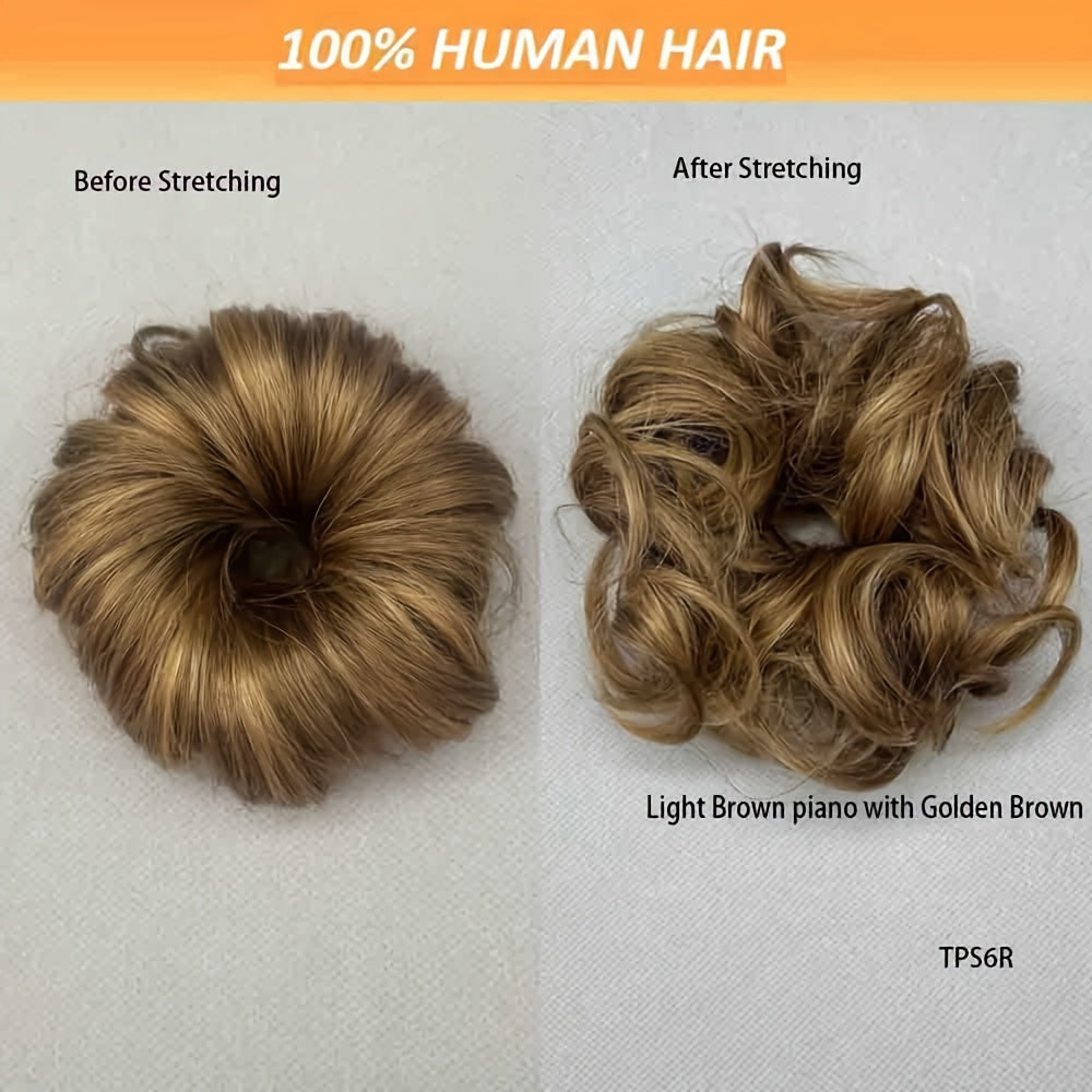 [Human Hair | Curly Bun] 100% Human Hair Curly Messy Bun | 6inch/16cm 35gram(1.23oz) Updo Donut Chignons Hair Piece European Wavy Buns scrunchies with human hair, human hair buns, ponytail extensions for Women Formal Every Day