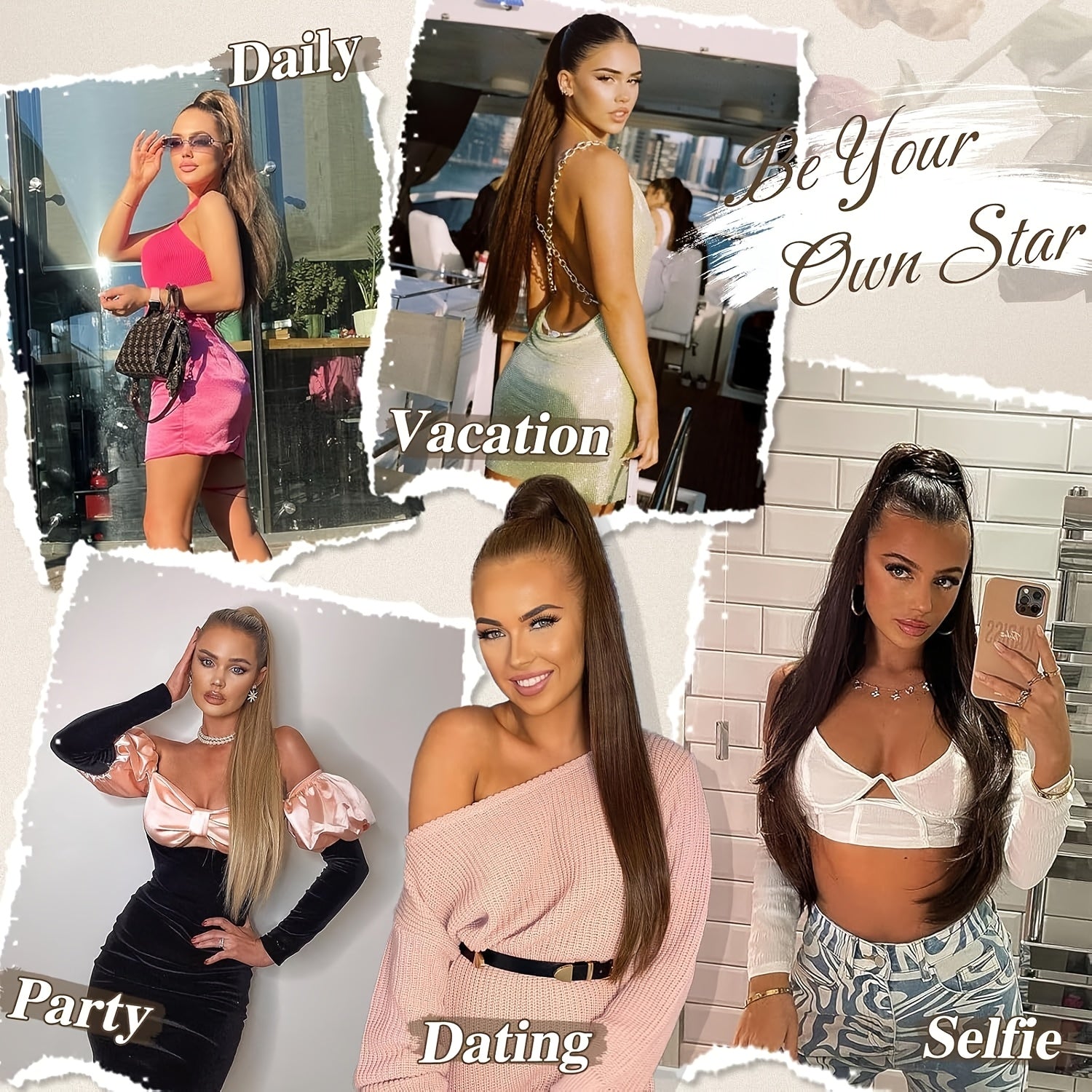 BARSDAR Brown Ponytail Extension, 76.2 cm Long Straight Drawstring Ponytail Hair Extensions Synthetic Clip In Pony Tails Hairpieces Fake Straight Ponytail For Women Girls Daily