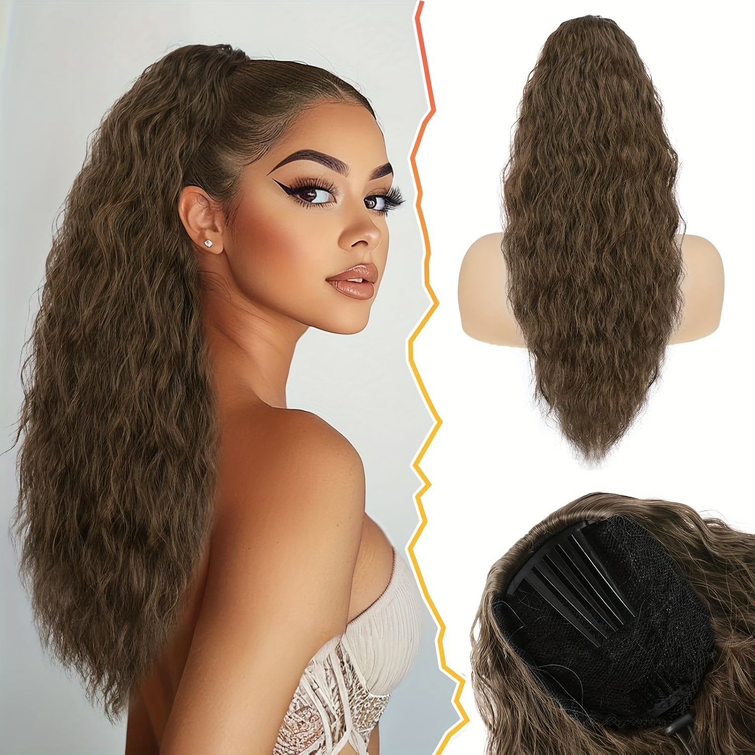 BARSDAR Curly Wavy Drawstring Ponytail Extension 55.88 cm Synthetic Comb Clip in Ponytails Hairpiece for Women Voluminous Natural Looking Ponytail Hair Extensions Fake Ponytails