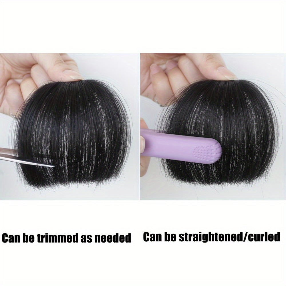 Clip-In Human Hair Straight Bangs Extension for Women - Elegant Daily Wear Hairpiece, Black, Easy to Use, Natural Look, Perfect for All Ethnicities, Daily Hair Styling | Sleek Straight Hair | Textured Hairpiece