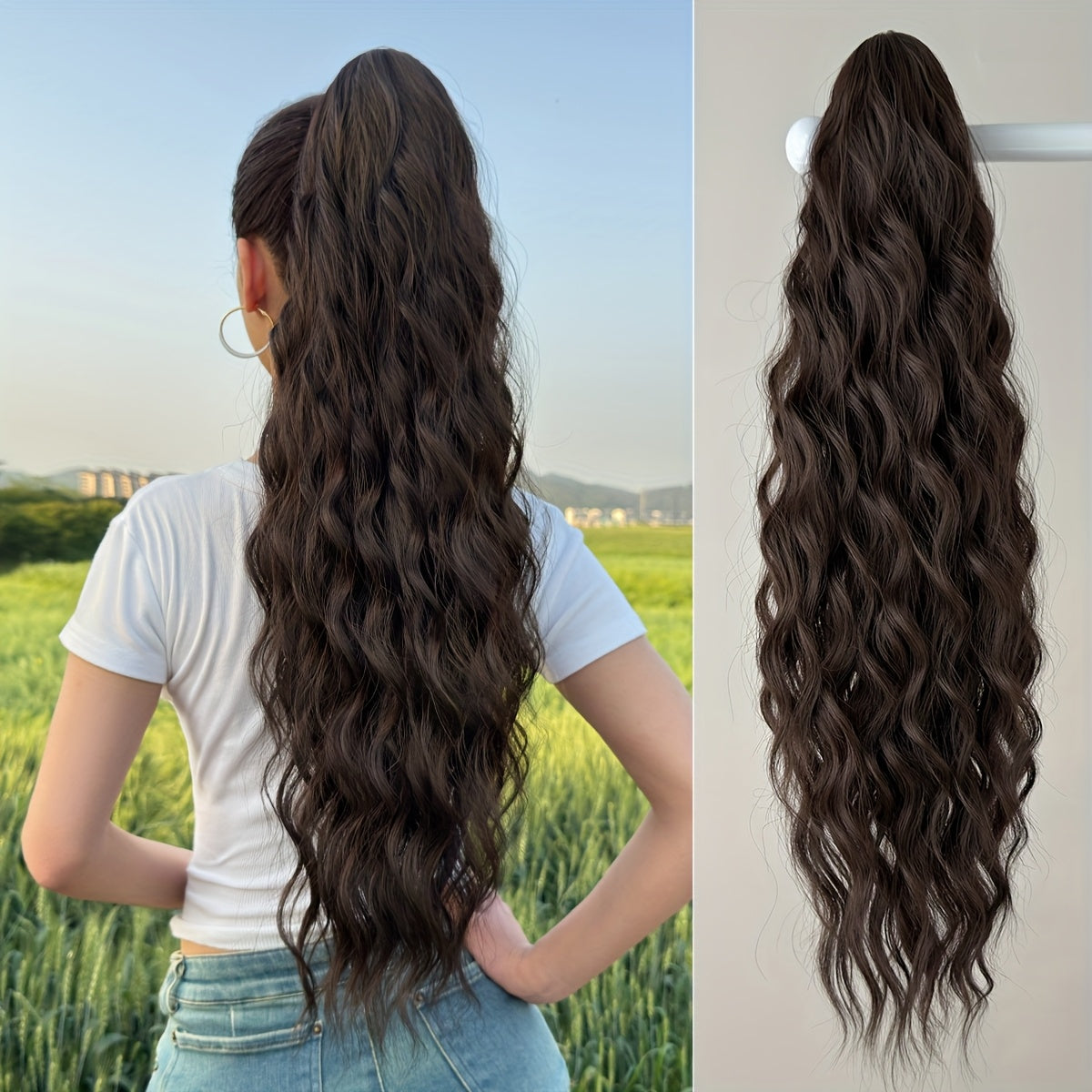 Claw ponytail extension hair Blonde 71.12 cm long water wave heat-resistant fiber synthetic ponytail suitable for Women's daily use