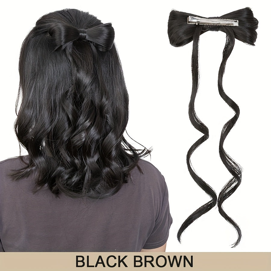 14inch/35cm Bowknot Synthetic Hairpiece With Ponytail Cute Natural Curly Hair Clip In Hair Extensions Styling Clip Decorative Hair Clip Hairpieces Highlight Black Brown Bleach Blonde Easy To Wear For Women Daily Party Dating Christmas Use