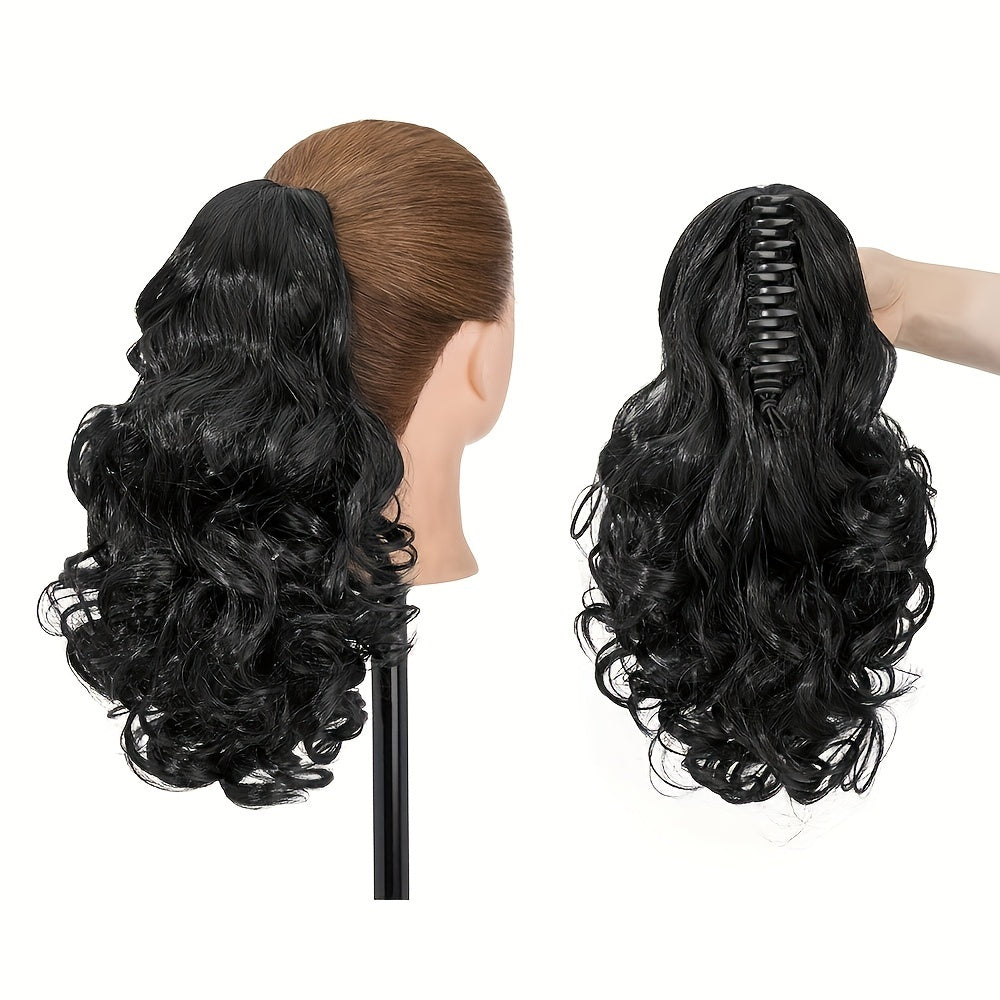 Synthetic Hair Extension Clip For Ponytail With 14-inch Short Wavy Curls For Women