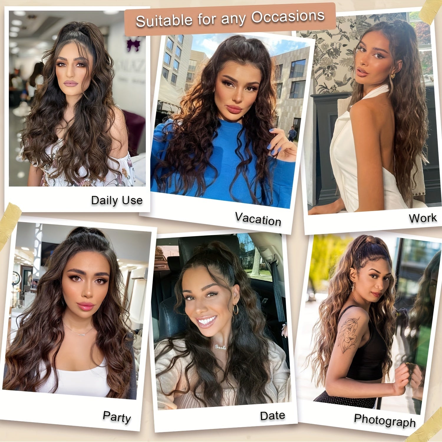 66.04 cm Long Curly Wavy Drawstring Ponytail, Synthetic Heat Resistant Hair Extensions, Basic Style for Women, High Temperature Fiber, Natural Look